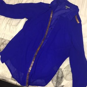Royal blue sheer, long sleeve button up
